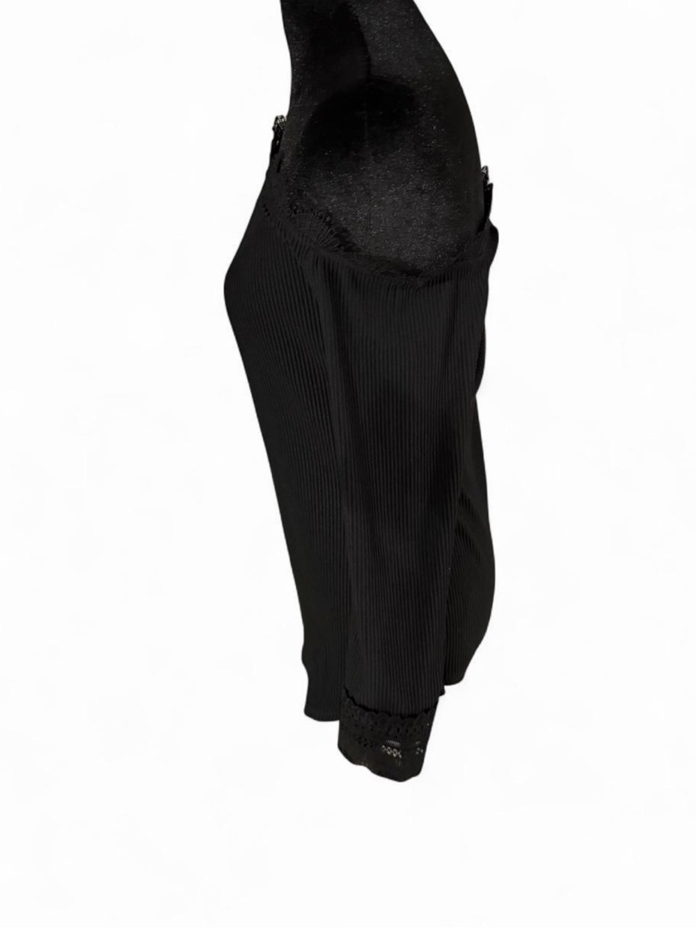 SHEIN Black Ribbed Off Shoulder Lace Trim Top Long Sleeve Fitted Blouse Size M - Picture 4 of 6